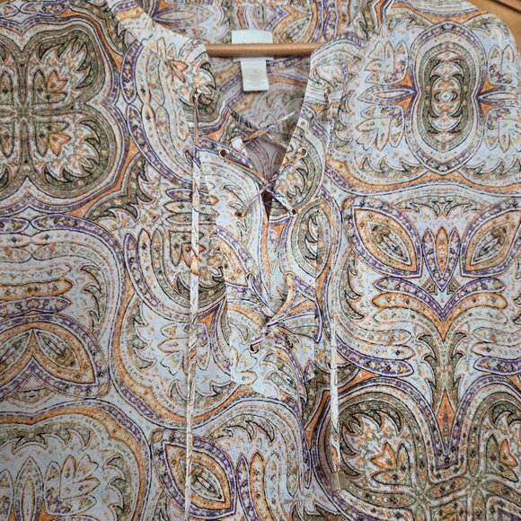 Chico's Sz 3 (XL) Asymmetric Mandala Pattern Boho Tunic Blouse w/Lace-Up Front - Picture 2 of 11